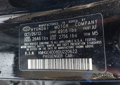 2013 Hyundai Genesis 3.8 from USA, damaged, VIN KMHGC4DD8DU220622
